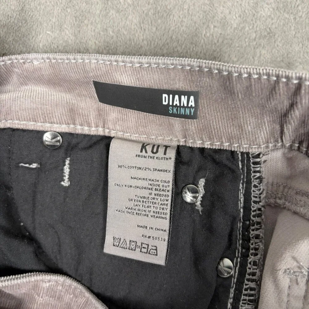 KUT From The Kloth Diana Skinny Pants Women’s 0 Concrete Gray Corduroy High Rise - Picture 3 of 8